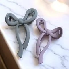 リボン ヘアクリップ 2個セット マット 上品でオシャレなクリップ プレゼント