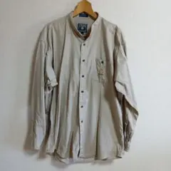RALPH LAUREN 90'sCHAPS ノーカラーシャツ月桂樹ロゴ刺繍XL