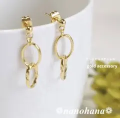 《 ダブルデザインオーバルピアス・ゴールド 》206 サージカルステンレス