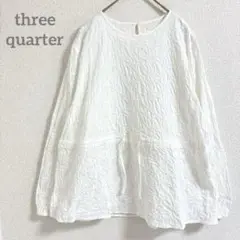 スリークォーター 刺繍 ブラウス プルオーバー 長袖 M 日本製 リボン フレア