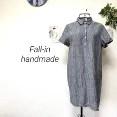 9872 Fall-in handmade 半袖ストライプワンピース リネン