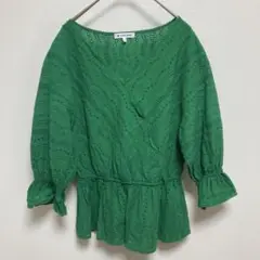 GLOBAL WORK グリーン刺繍トップス Lサイズ