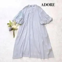 【美品】アドーア ポアリー ジョーゼット ワンピース ピンタック ロング ブルー