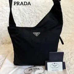 美品✨プラダ ショルダーバッグ 三角プレート ナイロン 黒 レザー ギャランティ