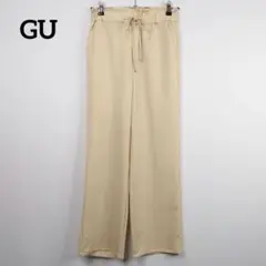 GU サテンイージーストレートパンツ S ベージュ 裏地あり 光沢 リラックス