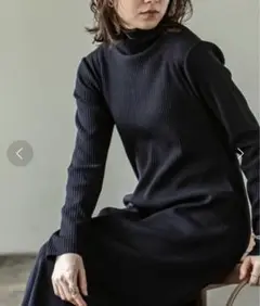 【美品✨】NOBLE カラーブロックニットワンピース　ネイビー　フリーサイズ