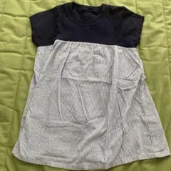 無印良品　キッズ　女のワンピース ネイビー ストライプ 100-110cm