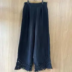 裾バテンレースワイドパンツ