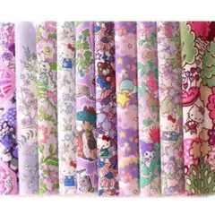 ✿リバティ　キティ　12cm　10枚　パープル　はぎれセット