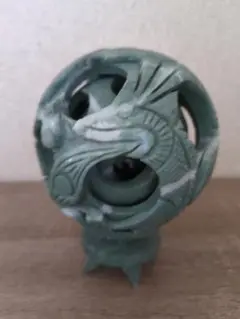 中国美術工芸 龍彫刻 多層球 天球 台座付
