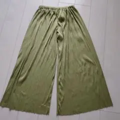 オリーブグリーン プリーツ ワイドパンツ M