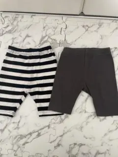 2枚セット パンツ 白黒ストライプ グレー 70-80cm