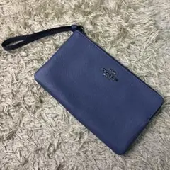 極美品 コーチ ポーチ レザー ブルー