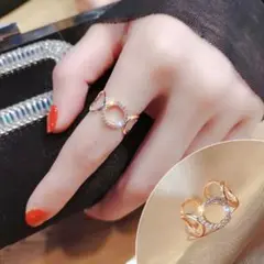 ◆新品◆BOX付き☆上品大きなリングの指輪☆ゴールド☆ジルコニア☆フリーサイズ
