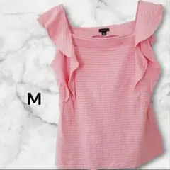 美品ANN TAYLOR ピンク フリル ノースリーブMトップス