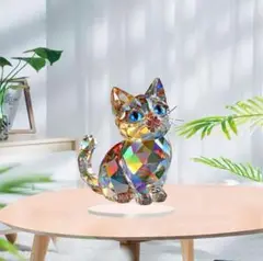 クリスタルキャット　レインボー　置物　猫　インテリア　2D クリスタル