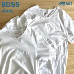 3枚セット BOSS コットン Vネック Tシャツ L ロゴプリント 白