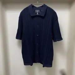 H&M 半袖ニットシャツ EUR L ダークネイビー