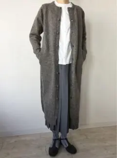 美品 ゴーシュ ハイランドウールニット ロングカーディガン ブラウン