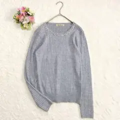 美品★ 【クリアインプレッション】 ウール混 リブニット (M) ビジュー
