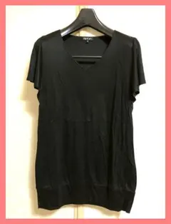 ☆INDIVI☆超美品☆フリル袖VネックレーヨンTシャツ黒38☆