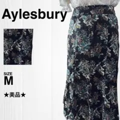 【美品】アリスバーリー Aラインカート 膝丈フラワー柄 サイドファスナー
