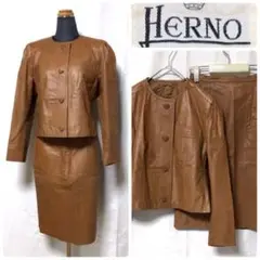 HERNO セットアップ セレモニースーツ レザー キャメルブラウン ヘルノ