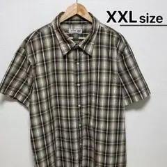 USA古着　カジュアルシャツ　半袖　XXLサイズ　ブラウン　チェック柄　コットン