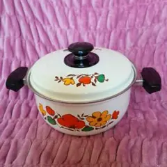 [美品]レトロホーロー ミルクパン 花柄 約20cm