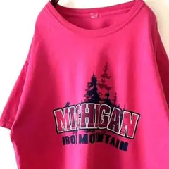 ミシガン MICHIGAN IRON マウンテン Tシャツ ピンク 古着
