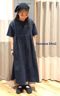 ✿Samansa Mos2✿オーバーレース切り替えワンピース　ブラック 　M