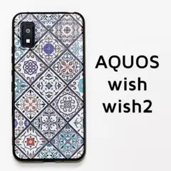 AQUOS wish/wish2 ブルー タイルデザイン カバー