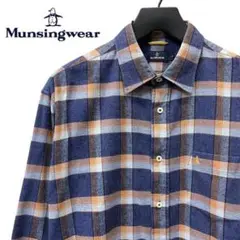 Munsingwear 長袖 チェック シャツ トップス L メンズ 青 ブルー