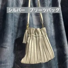 シルバー✳︎プリーツ✳︎ショルダーバッグ✳︎巾着✳︎合皮✳︎美品✳︎タッセル付き