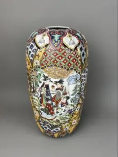 有田焼 吉國作 花瓶 細密色絵 美人図 花鳥文 大壺 豪華錦絵 染錦 陶磁器