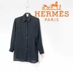 HERMES エルメス ビンテージ ロゴ刺繍 リネン シャツ