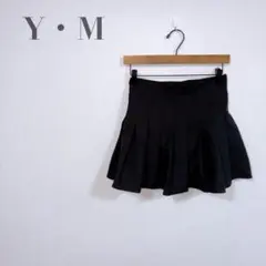 f262【Y•M】プリーツ切替ミニスカート　ブラック　フレアスカート