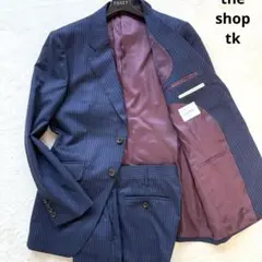 美品 タケオキクチ スーツ セットアップ ネイビー ストライプ ビジネス 2B