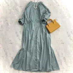 アーバンリサーチアイテムズギャザーシャツワンピ-スグリーン