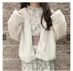 【新品未使用】GRL ノーカラーファージャケット アイボリー Mサイズ