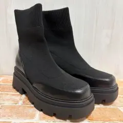 tukn. トゥクン 黒 ブラック ソックスブーツ ニットブーツ 厚底