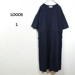 ロゴス　ワンピース　半袖　五分袖　ブラック　ドローストリング付き
