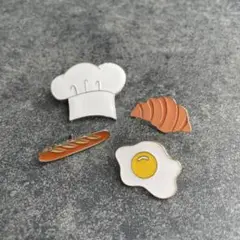 ベーカリー　目玉焼き　フランスパン　クロワッサン　ピンバッチ　ピンズ　ブローチ