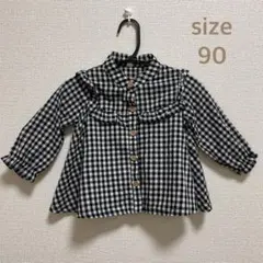 女の子ギンガムチェック柄シャツ フリル付き 90cm