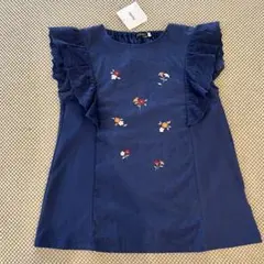 BeBe ネイビー フリル袖 刺繍 半袖トップス チュニック150cm