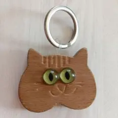 木製猫の顔型キーホルダー　イタリア製品