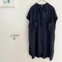 ...& DEAR フレンチスリーブレーヨンチュニックブラウスブラック1433