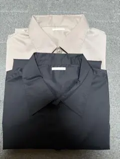【美品】ブロードワイドクロップドシャツ(5分袖) ブラック　カーキ GU