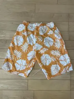 水着　オレンジ ハイビスカス柄 ショートパンツ L