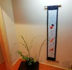 本日限定！リメイク　大島紬を使った掛け軸　【金魚のいる夏】